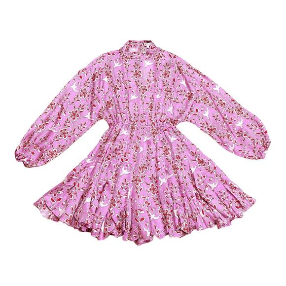 RHODE NWT Caroline Pink Eden Floral Bird Mini Dress Dolman Sleeve XS - Picture 3 of 7